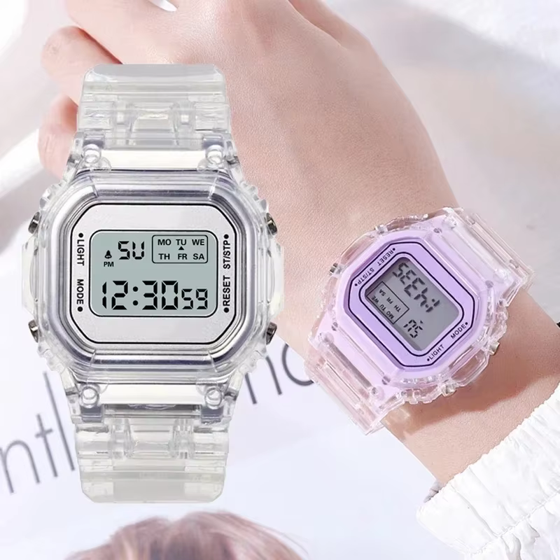 Montres électroniques pour femmes hommes bracelet en Silicone or Rose robe transparente montre-bracelet numérique LED horloge de Sport Relogio Feminino