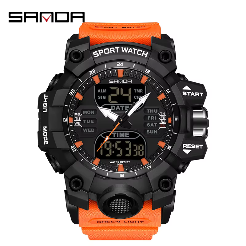 SANDA hommes montres de sport double affichage analogique numérique LED électronique