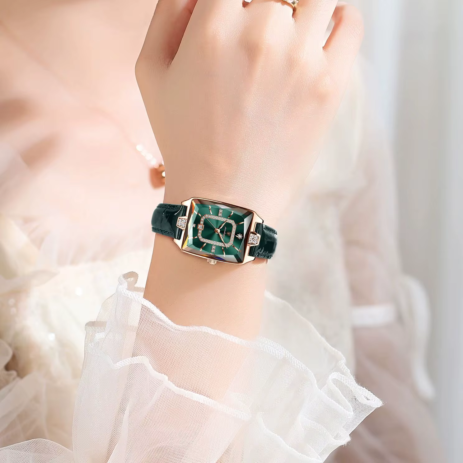 POEDAGAR Rectangle luxe femmes montres étanche Date cuir femme montre élégante mode Quartz
