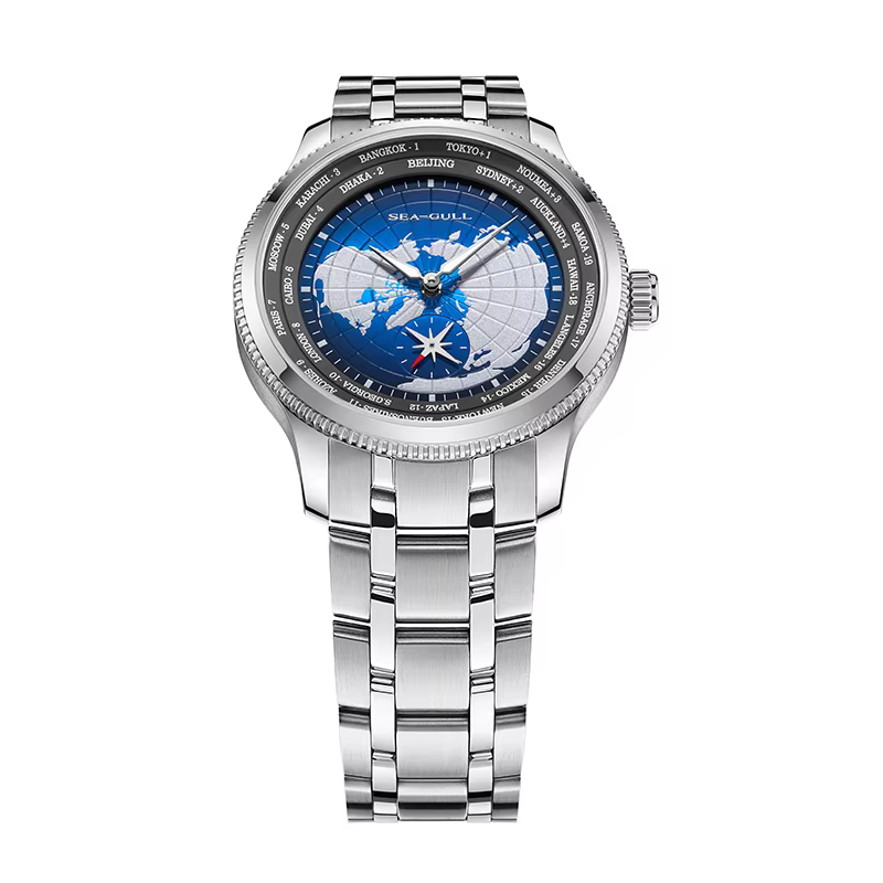 Mouette heure mondiale hommes montre GMT Zone terre carte