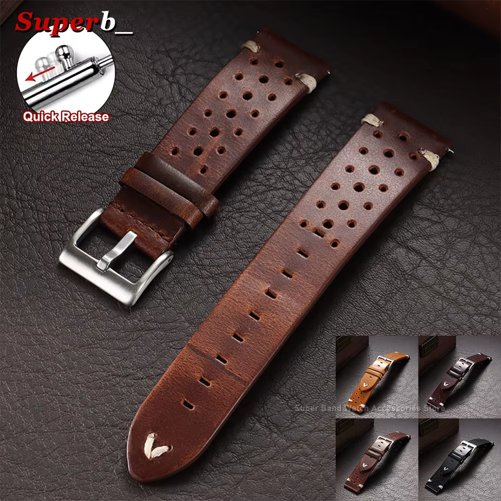 Bracelet de montre en cuir huilé marron vintage à dégagement rapide 20mm 22mm