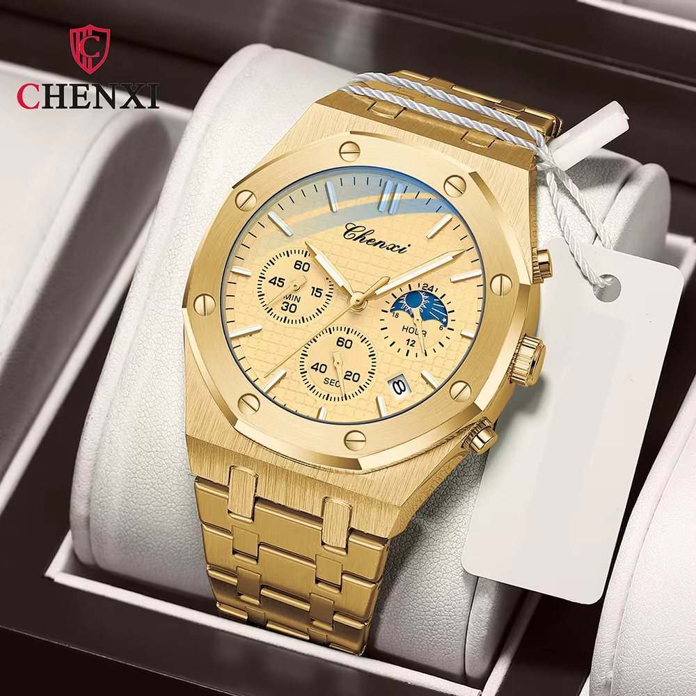 CHENXI Montre De Luxe De Haute Qualité Pour Hommes En Acier Inoxydable Chronographe Montres à Quartz