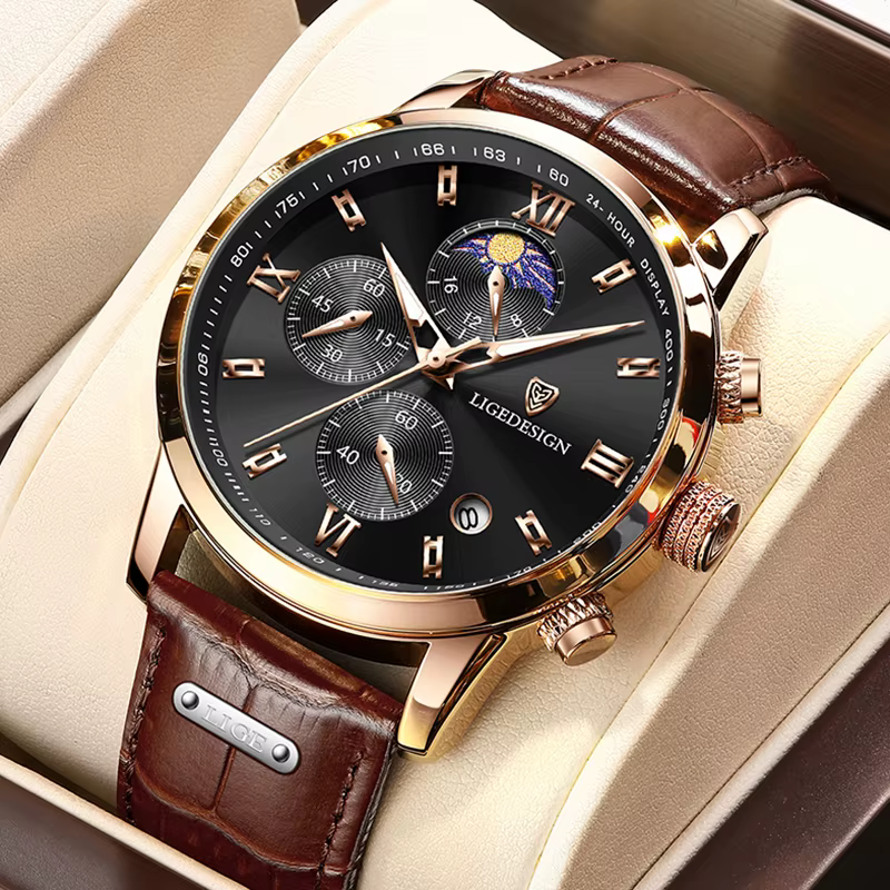 Montre étanche en cuir pour homme