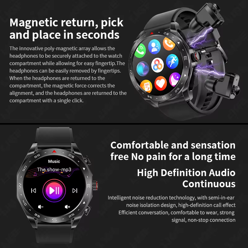 Montre intelligente étanche avec écouteurs pour hommes et femmes