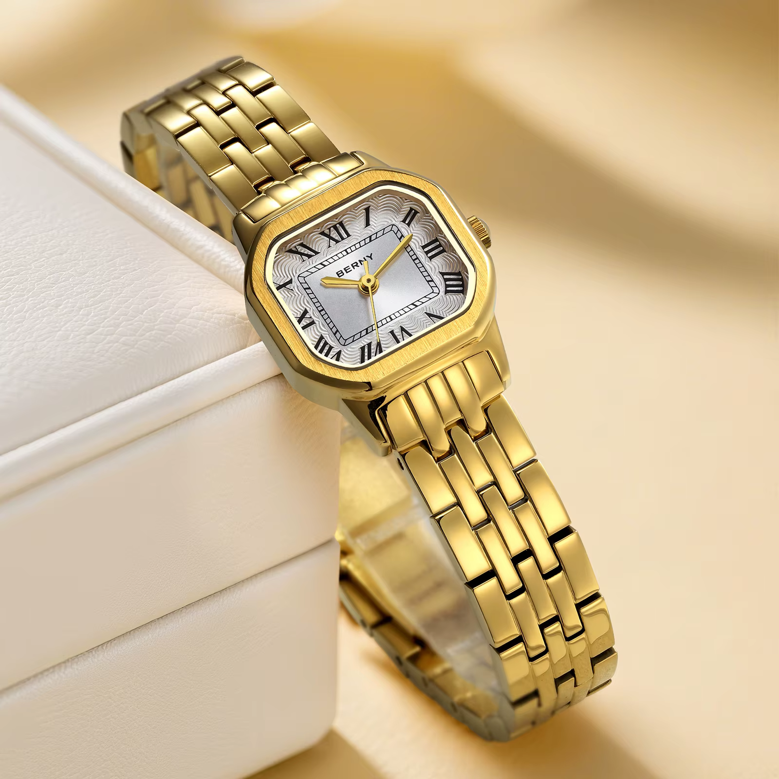 BERNY montre pour femmes carré petit cadran de luxe doré mode décontracté romain classique robe