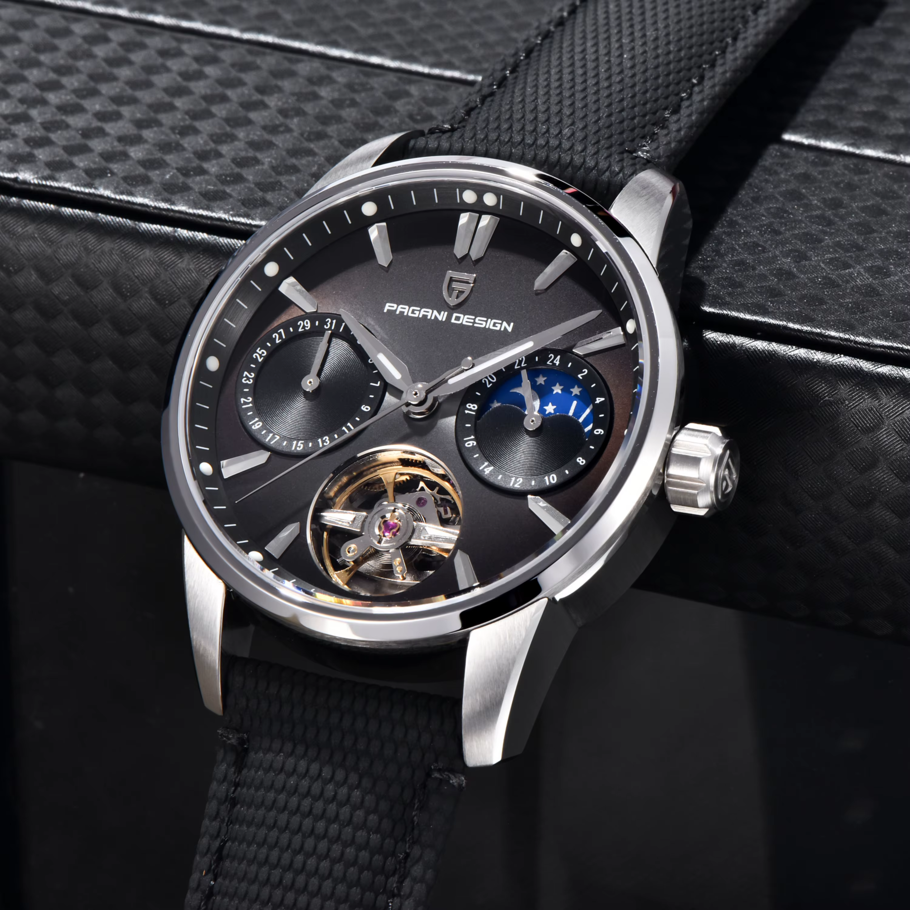 PAGANI DESIGN 2025 PD-YS021 montre mécanique de luxe pour hommes coeur ouvert Tourbillon phase de lune cadran violet saphir 41mm 100M WR