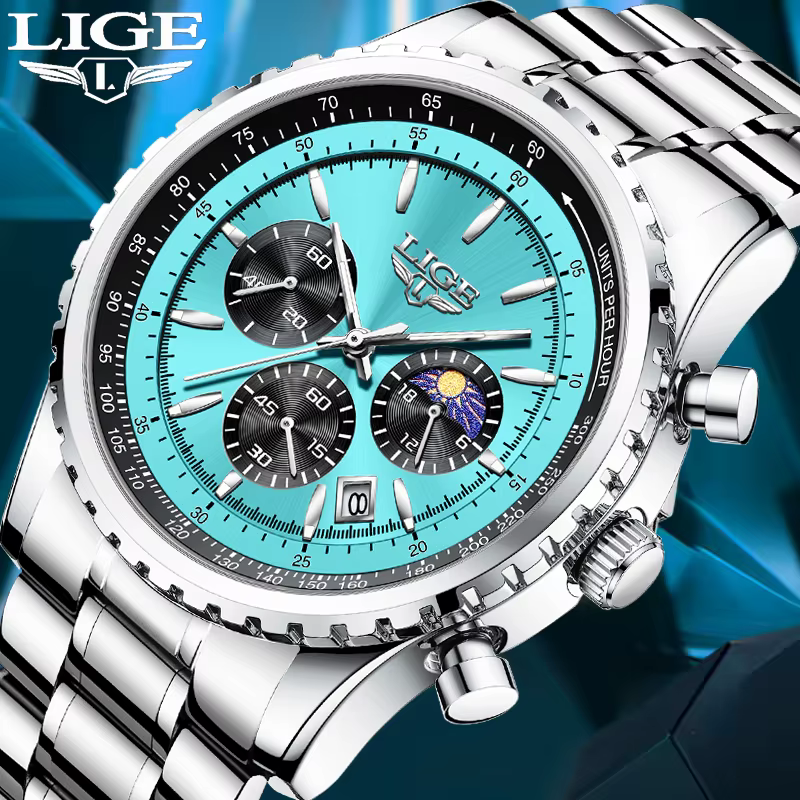 Relogio Masculino LIGE nouveaux hommes montre avec entièrement en acier étanche