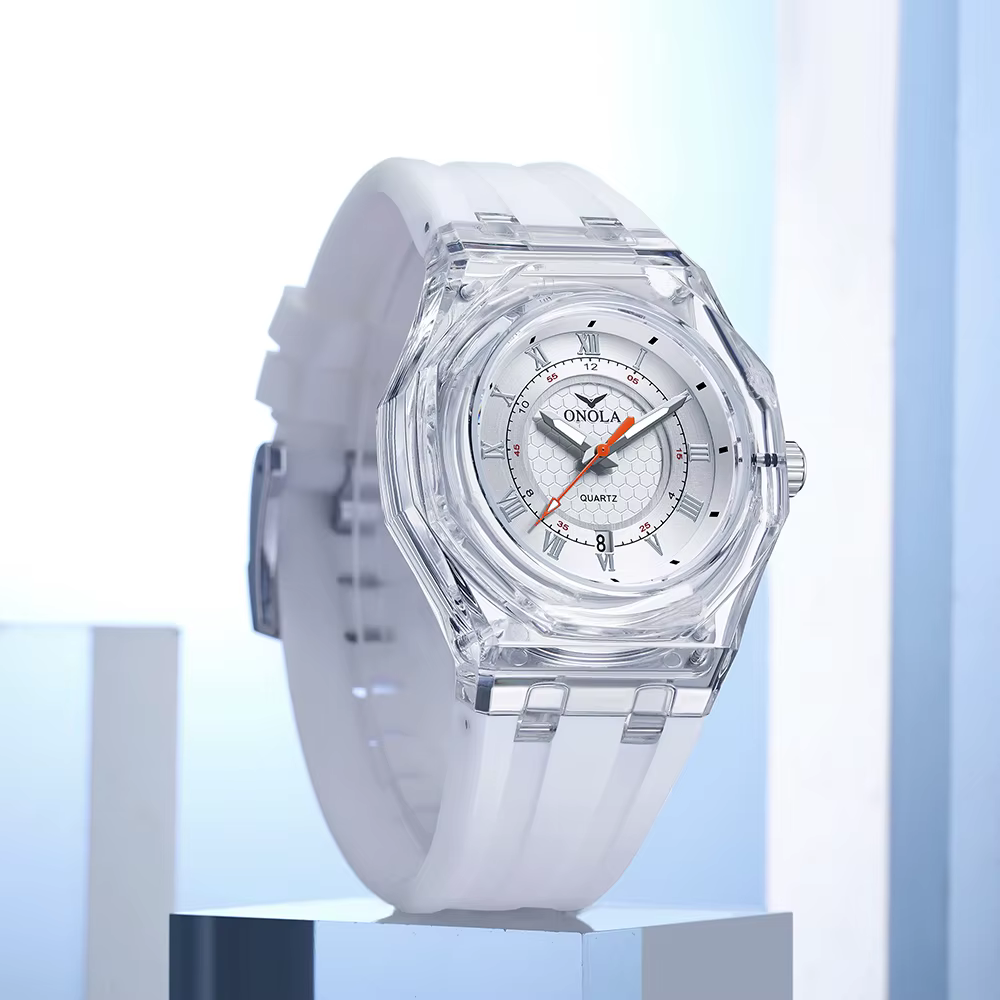 Mode Couple montre hommes et femmes marque ONOLA luxe étanche Transparent en plastique Silicone bande Quartz