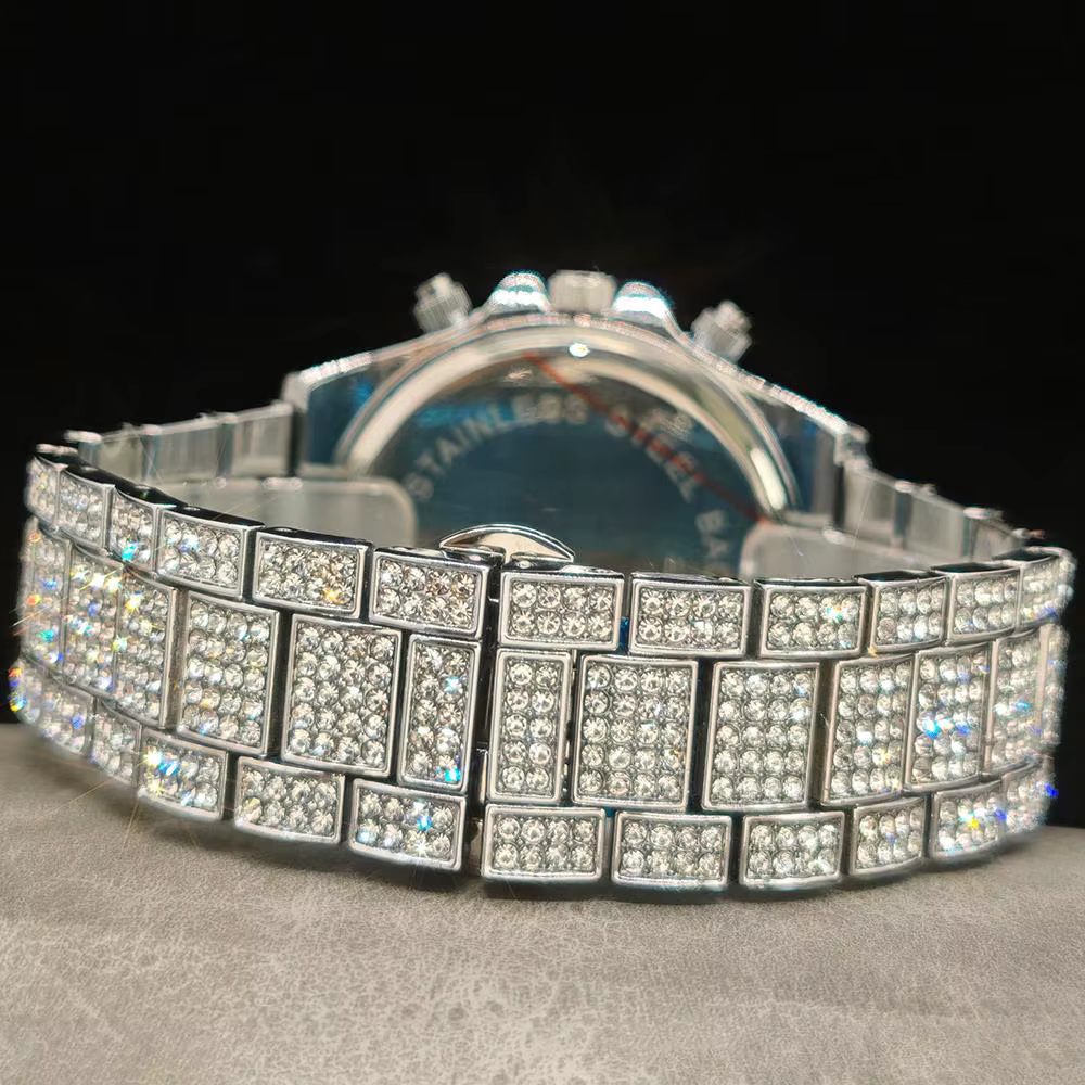 Mode glace montres hommes marque UNIGUET luxe en acier inoxydable Hip Hop arc-en-ciel diamant Quartz montre-bracelet mâle cadeau livraison directe