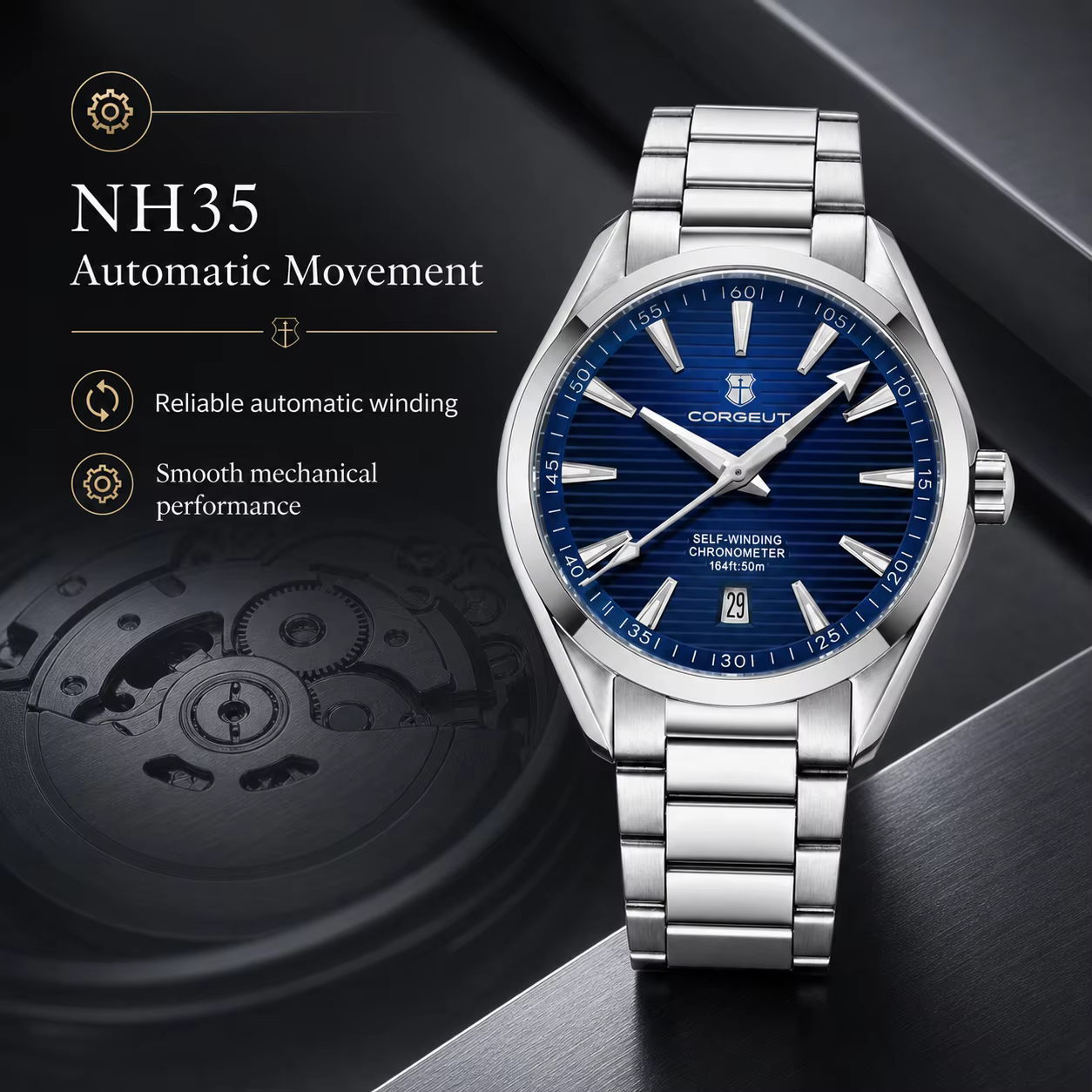 CORGEUT NH35 montre automatique pour hommes