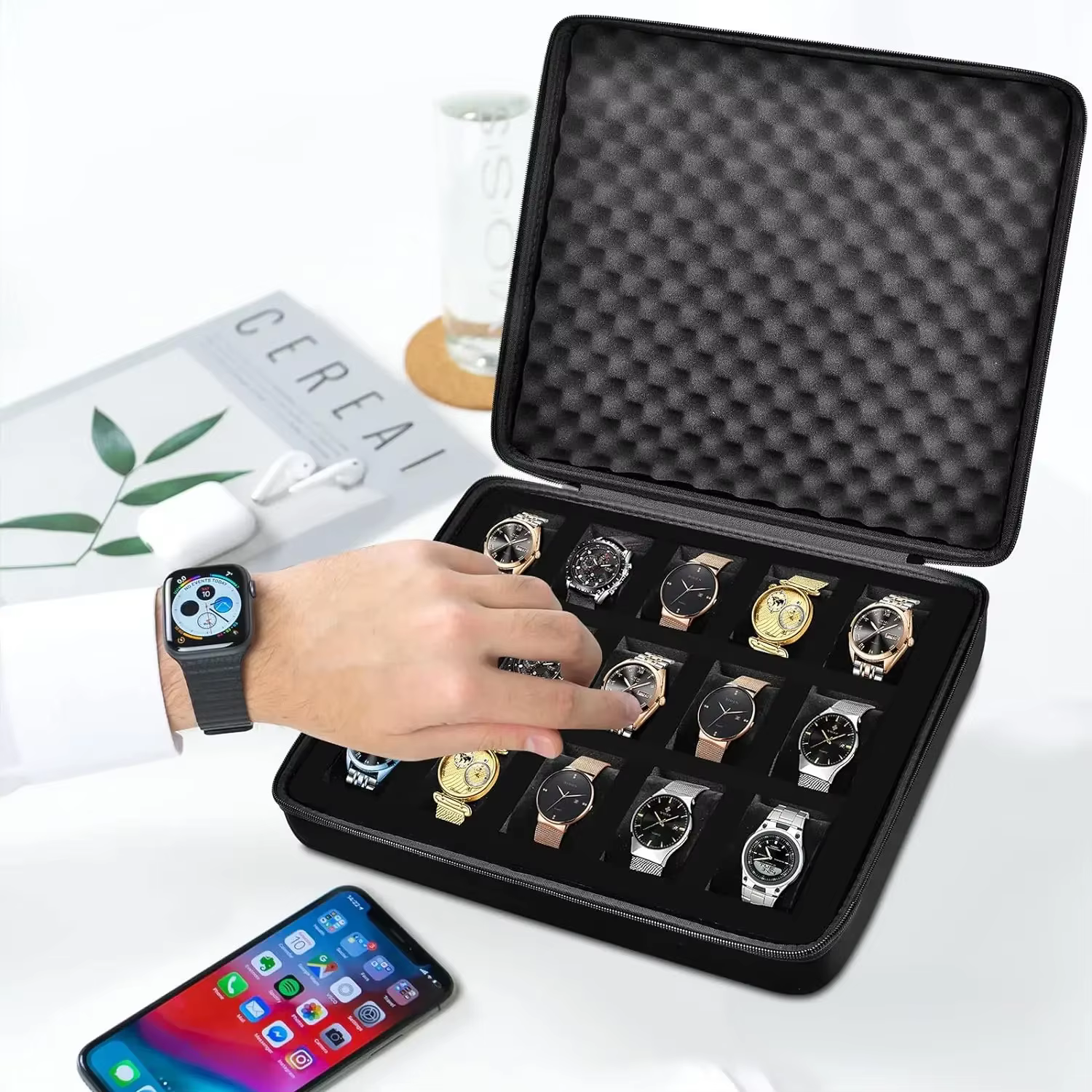 Boîte de rangement pour montres à 15 emplacements