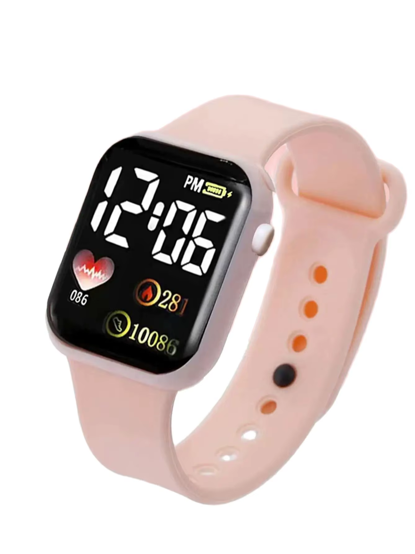 Montre électronique rectangulaire en silicone rose pour femmes