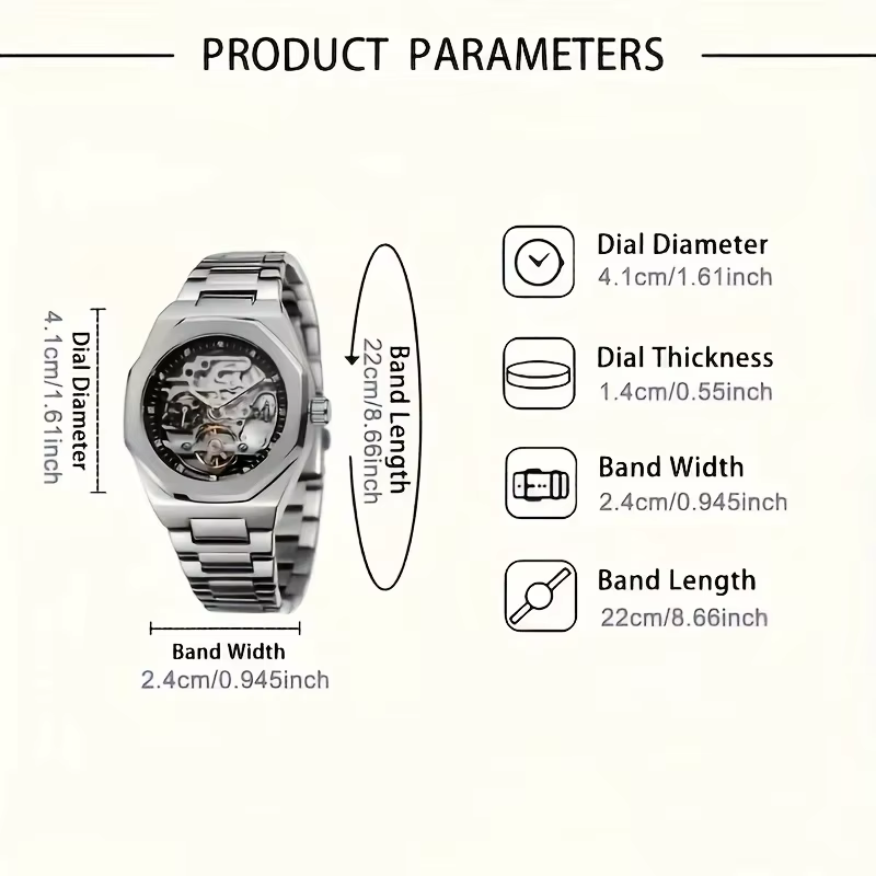 Montre mécanique automatique de luxe pour homme, design hexagonal unique et élégant, bracelet en acier inoxydable, cadeau idéal pour lui, montre de luxe pour homme | Bracelet à la mode | Cadran tr