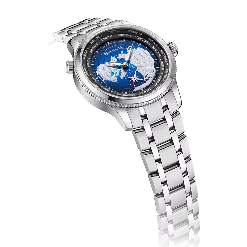 Mouette heure mondiale hommes montre GMT Zone terre carte