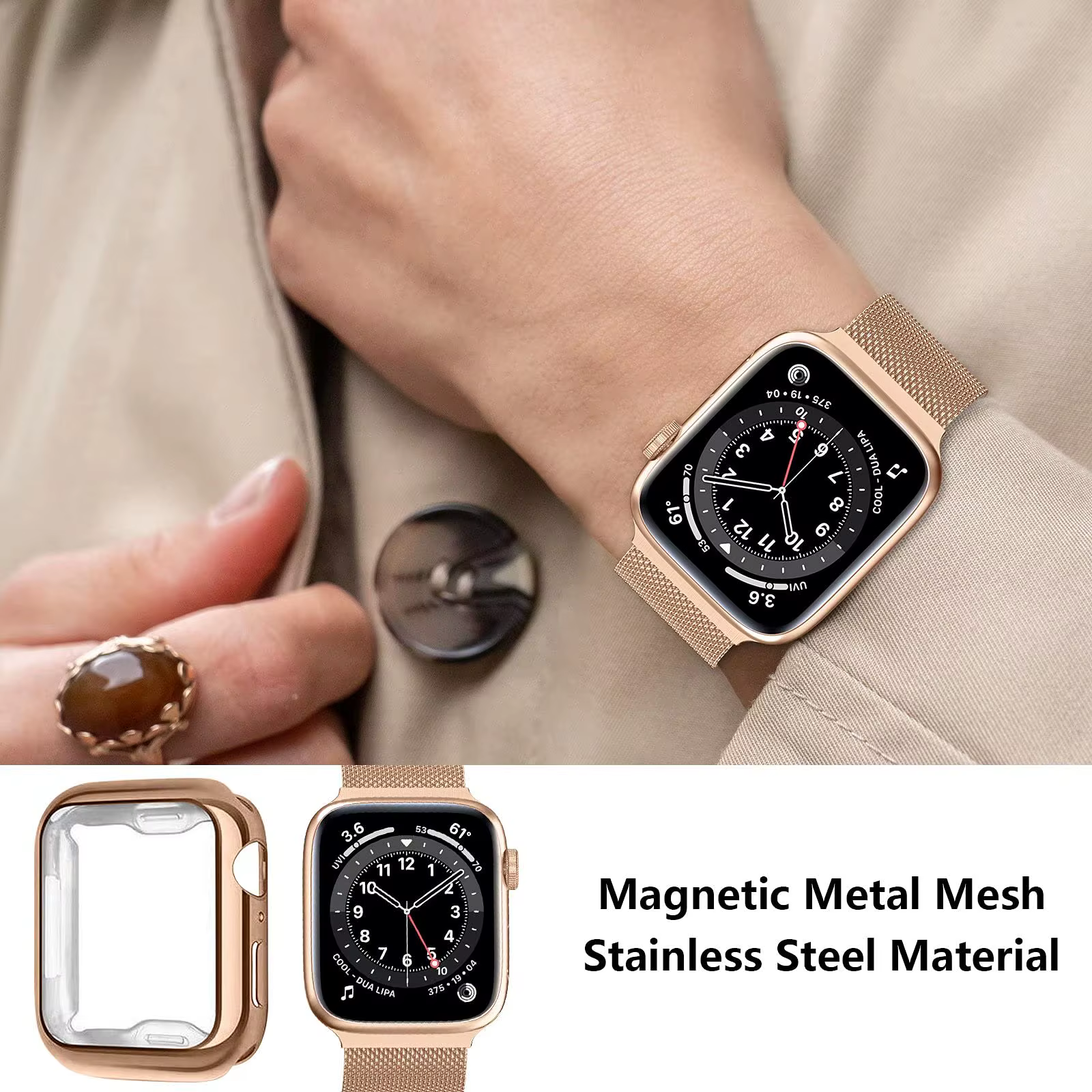 Boucle milanaise + étui pour bracelets de montre Apple 45mm 44mm 38mm-42mm 41/40mm bracelet magnétique en métal iwatch série 9 8 7 6 5 4 3 SE