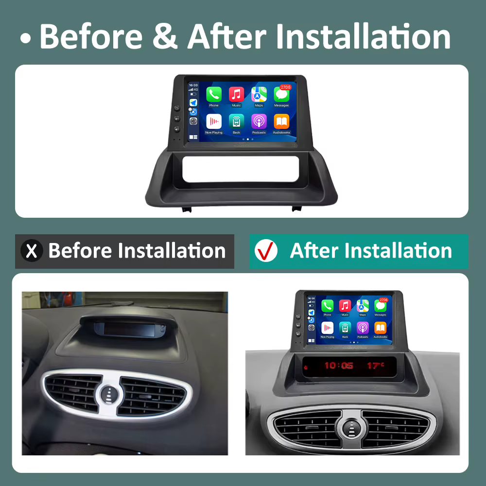 Autoradio multimédia Android 16 avec CarPlay sans fil intégré, WiFi, 4G, GPS pour Renault Clio 3 2005 - 2014