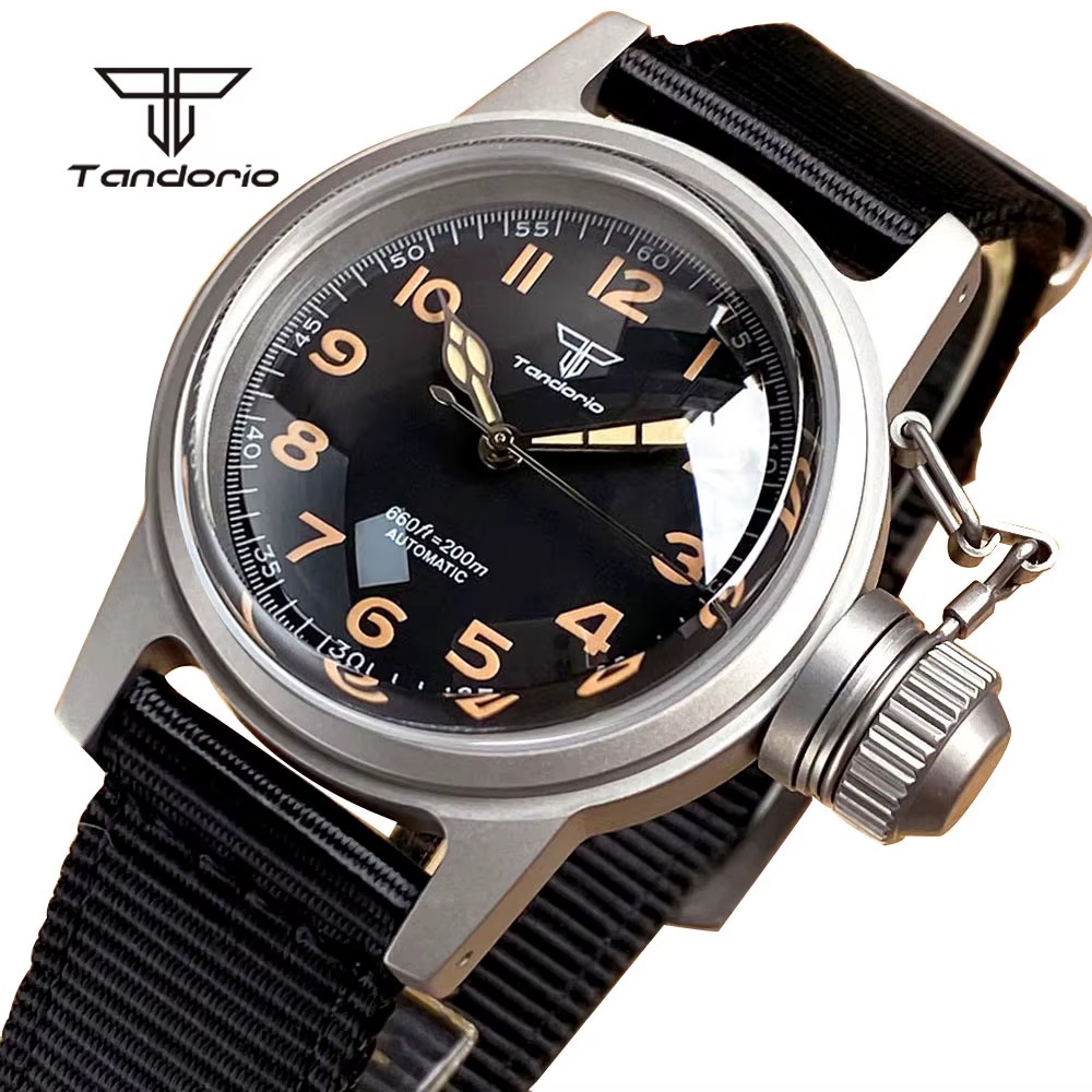 Tandorio 36mm montre mécanique Frogman mis5 8215/PT5000 Movt dôme verre saphir lumineux militaire étanche hommes montre-bracelet