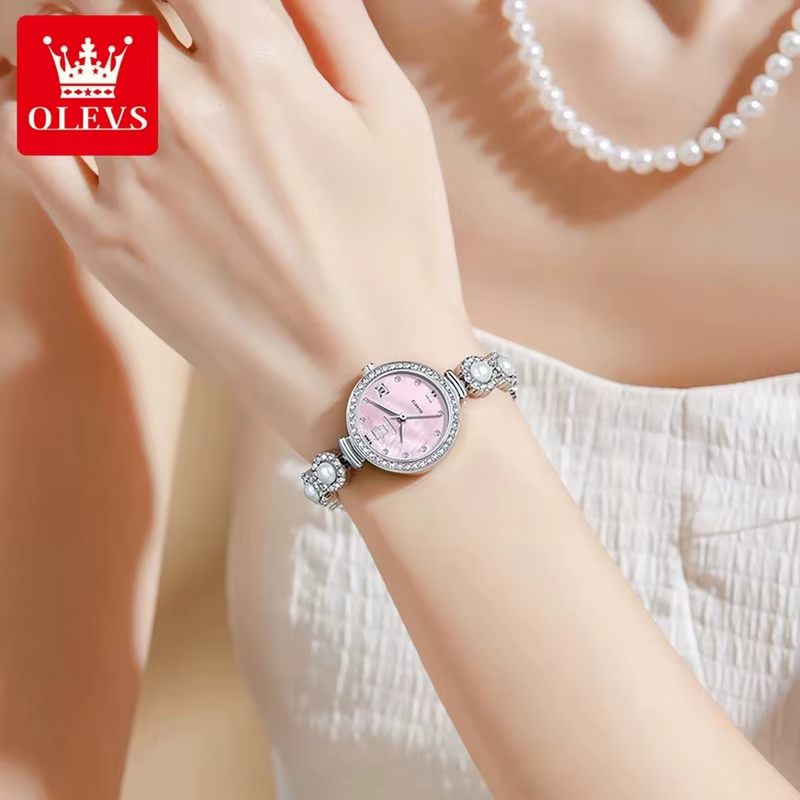 OLEVS 5635 Vintage diamant incrusté montre à Quartz de luxe pour les femmes élégant Bracelet en acier inoxydable haut tendance marque montre-Bracelet