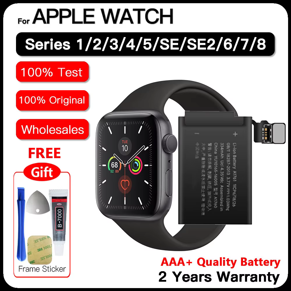 Batterie de remplacement d'origine pour Apple Watch Series SE 1 2 3 4 5 6 7 8 iWatch SE S1 S2 S3 S4 S5 S6 S7 S8 GPS LTE 40/45MM Bateria