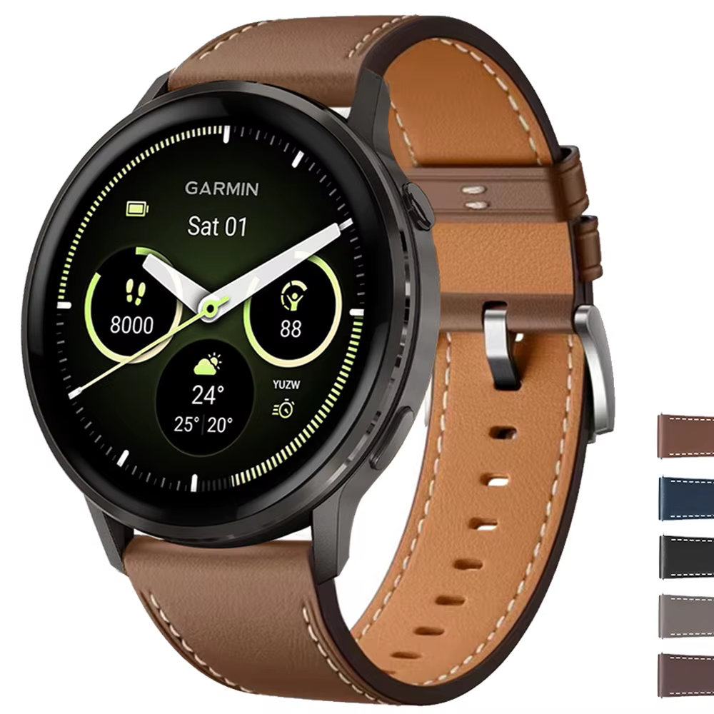 20/22mm Bracelet en cuir pour Garmin Venu 4 45mm 3 Sq2