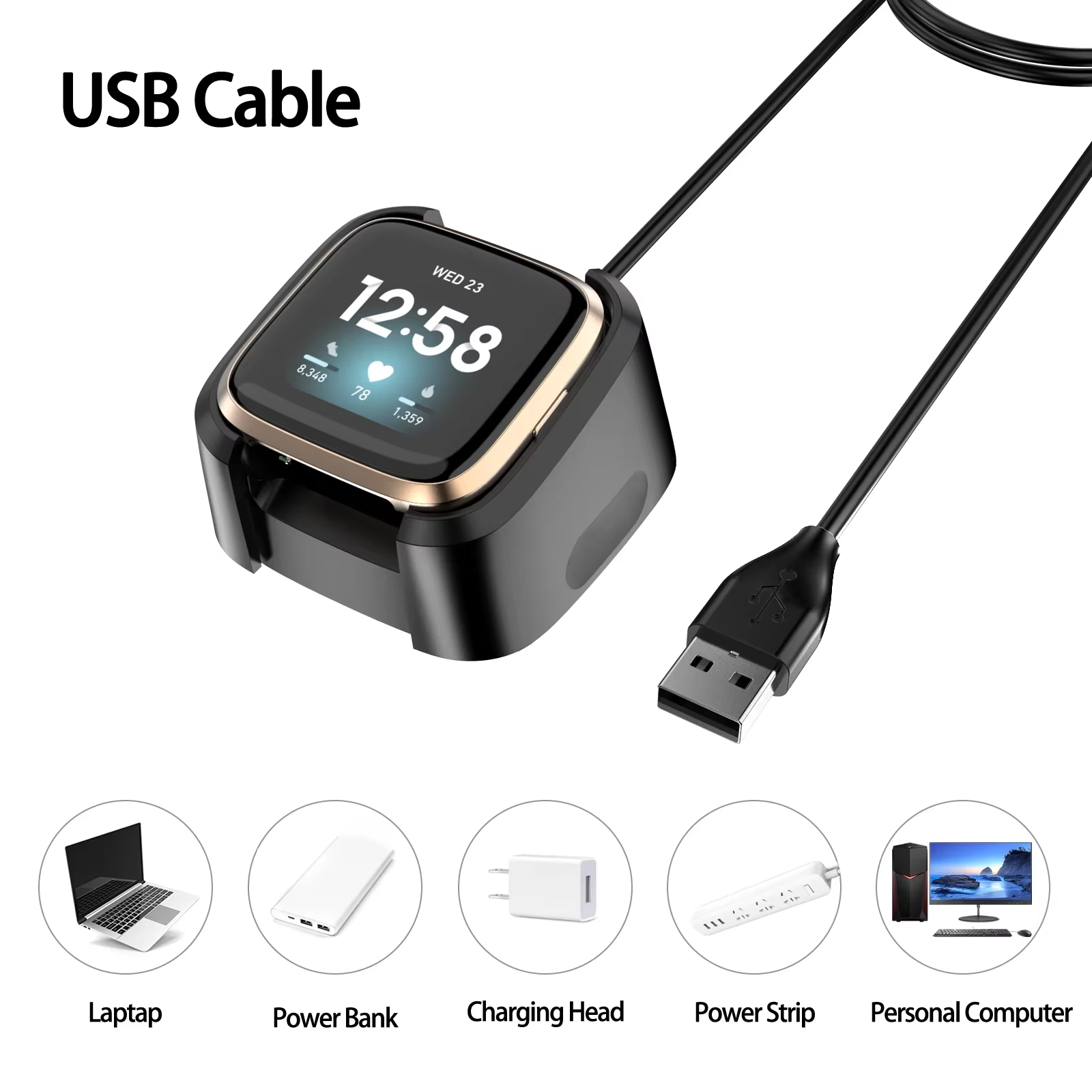 Chargeur USB rapide pour Fitbit Versa 2