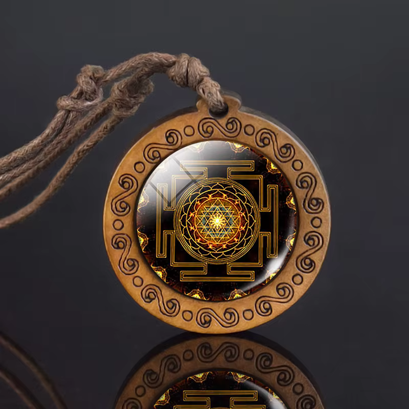 Collier en verre Mandala, pendentif en bois d'art rétro, bijoux bouddhistes à géométrie sacrée, cadeau de Yoga spirituel