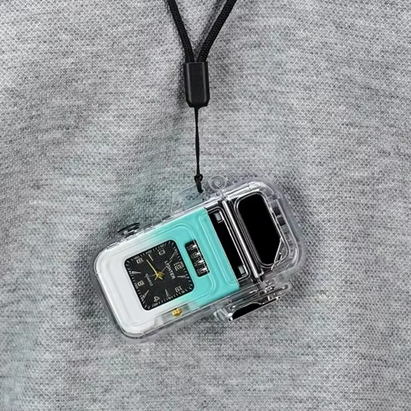 Nouvelle montre étanche briquet coupe-vent USB Plasma Rechargeable briquet extérieur Portable allume-cigare montre pour hommes cadeau