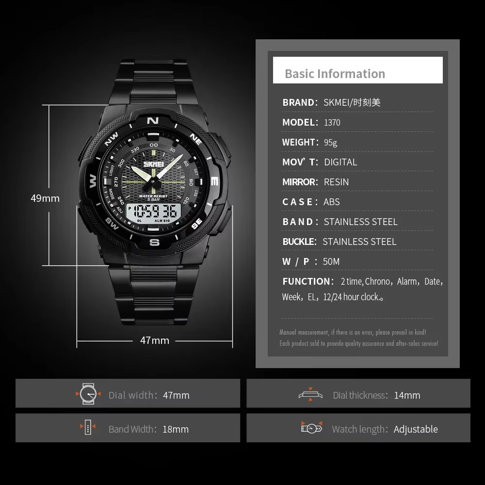 SKMEI 1370 montre numérique à Quartz pour hommes compte à rebours sport étanche électronique