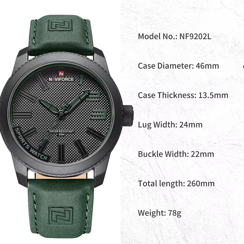 NAVIFORCE populaire homme montre-bracelet militaire sport antichoc étanche en cuir montre hommes mode horloge décontractée Relogio Masculino