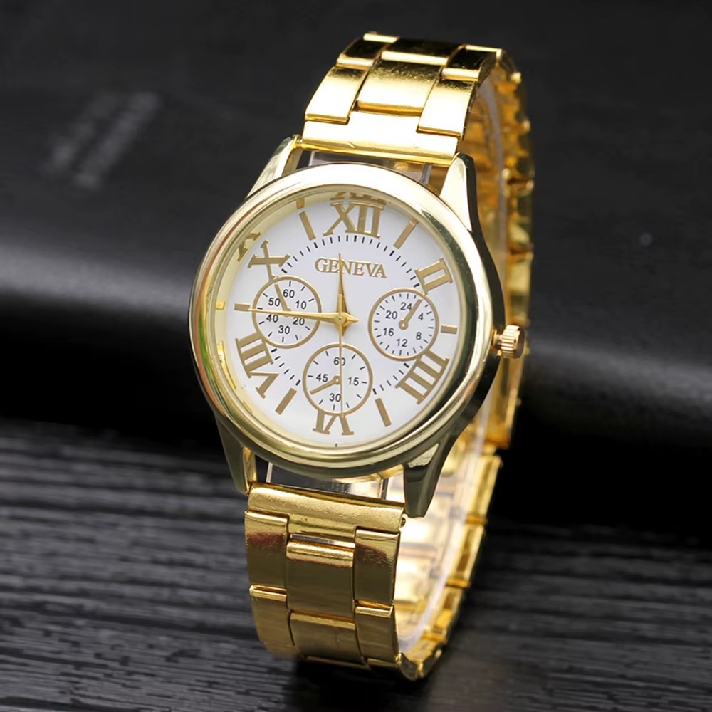 2025 Vintage nouvelle marque 3 yeux or genève montre à quartz décontractée femmes en acier inoxydable robe montre-bracelet dames horloge