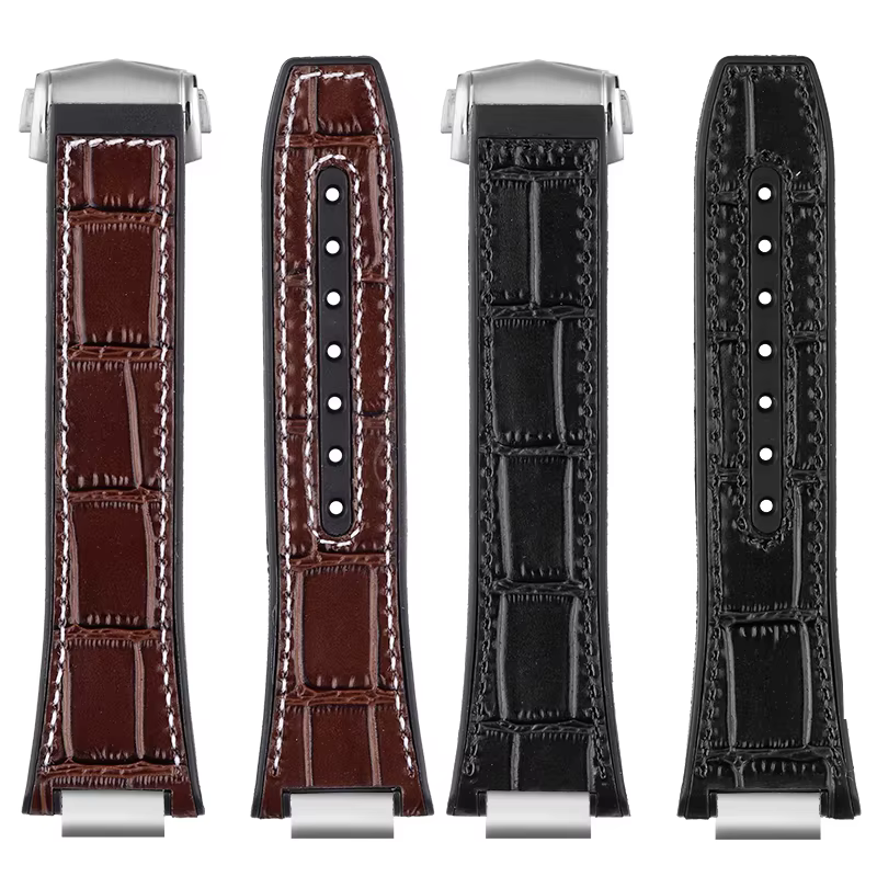 Bracelet de montre en cuir véritable pour homme