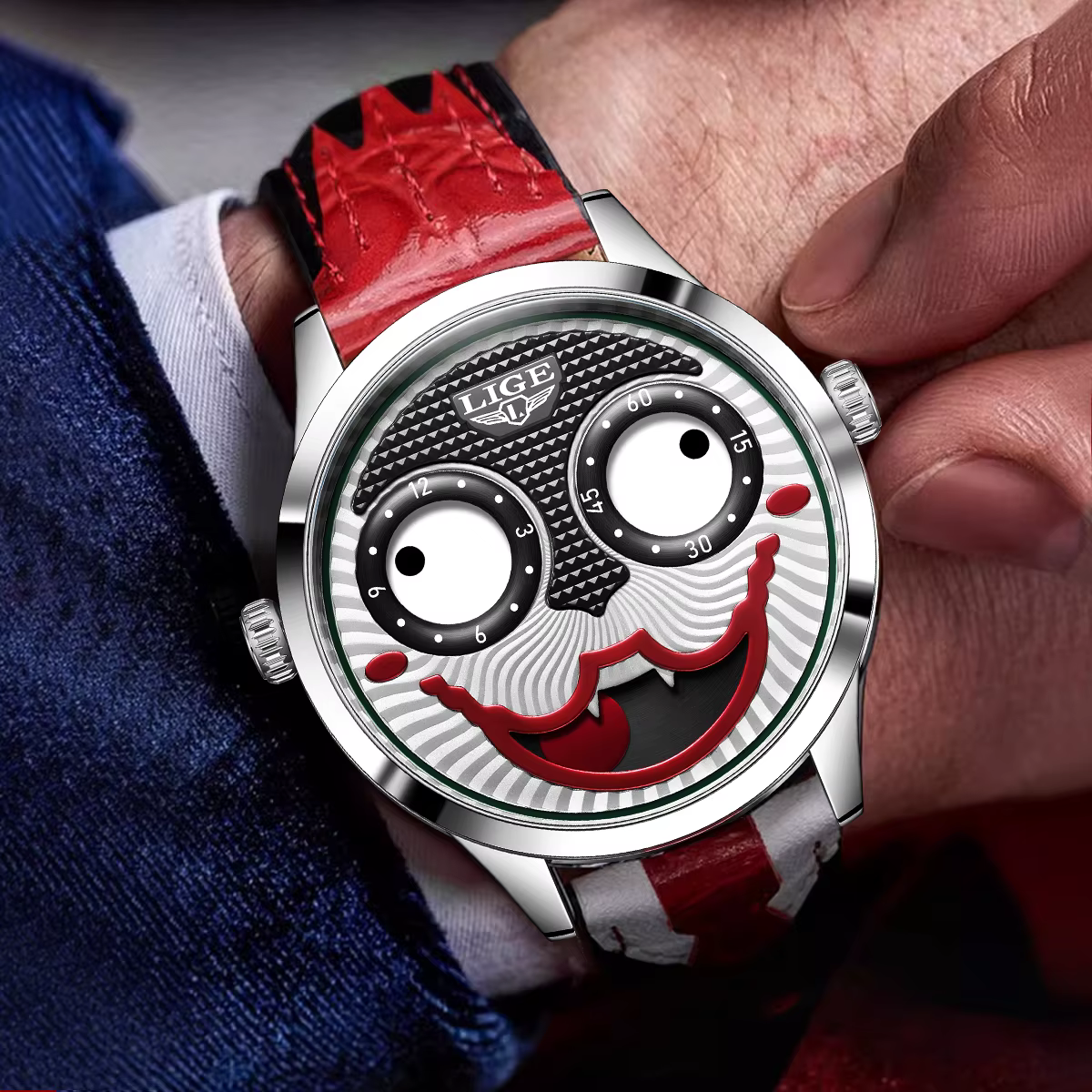 LIGE montre hommes Cool Joker classique montres hommes mode Clown bracelet en cuir étanche Quartz montres pour hommes Reloj Hombre