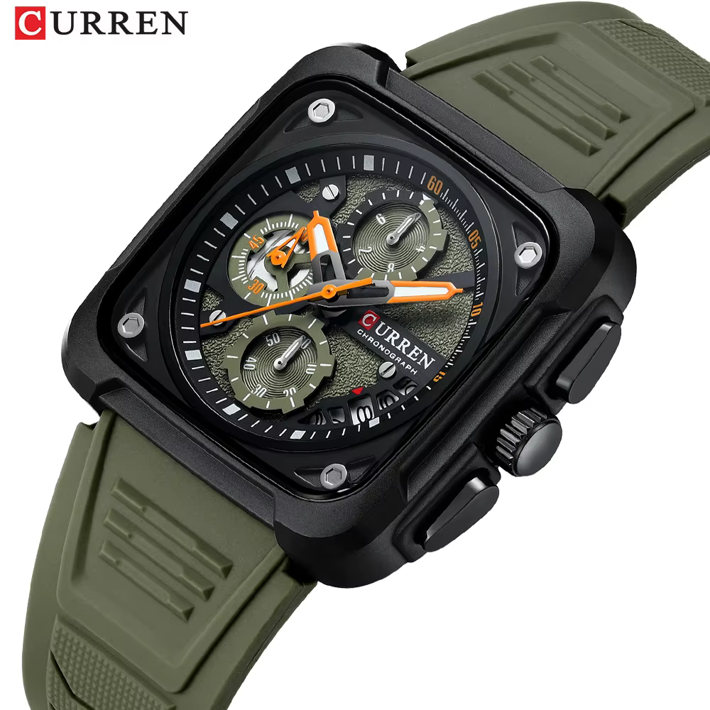 CURREN montres pour hommes marque sportive cadran carré Unique avec chronographe montre-bracelet à Quartz pour homme avec bracelet en Silicone étanche