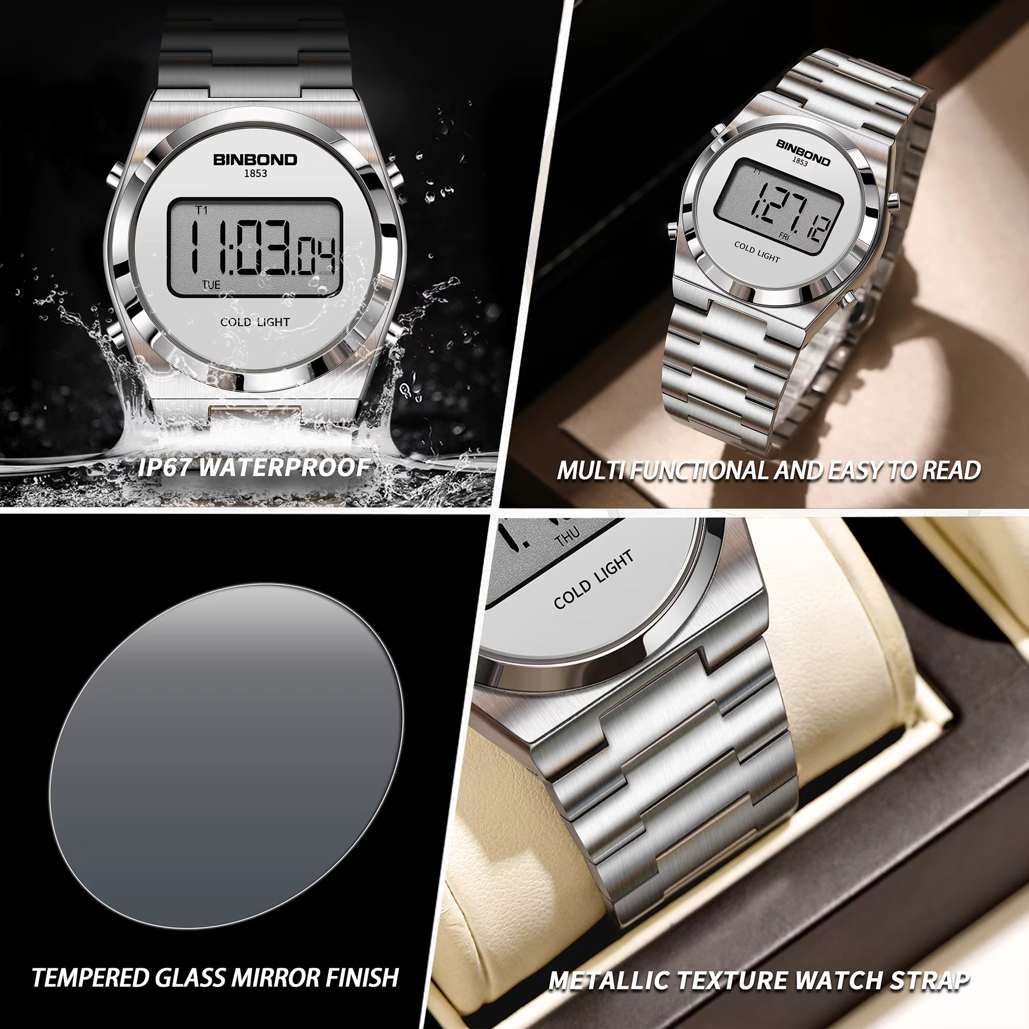 Montre électronique chronographe durable BINBOND pour homme