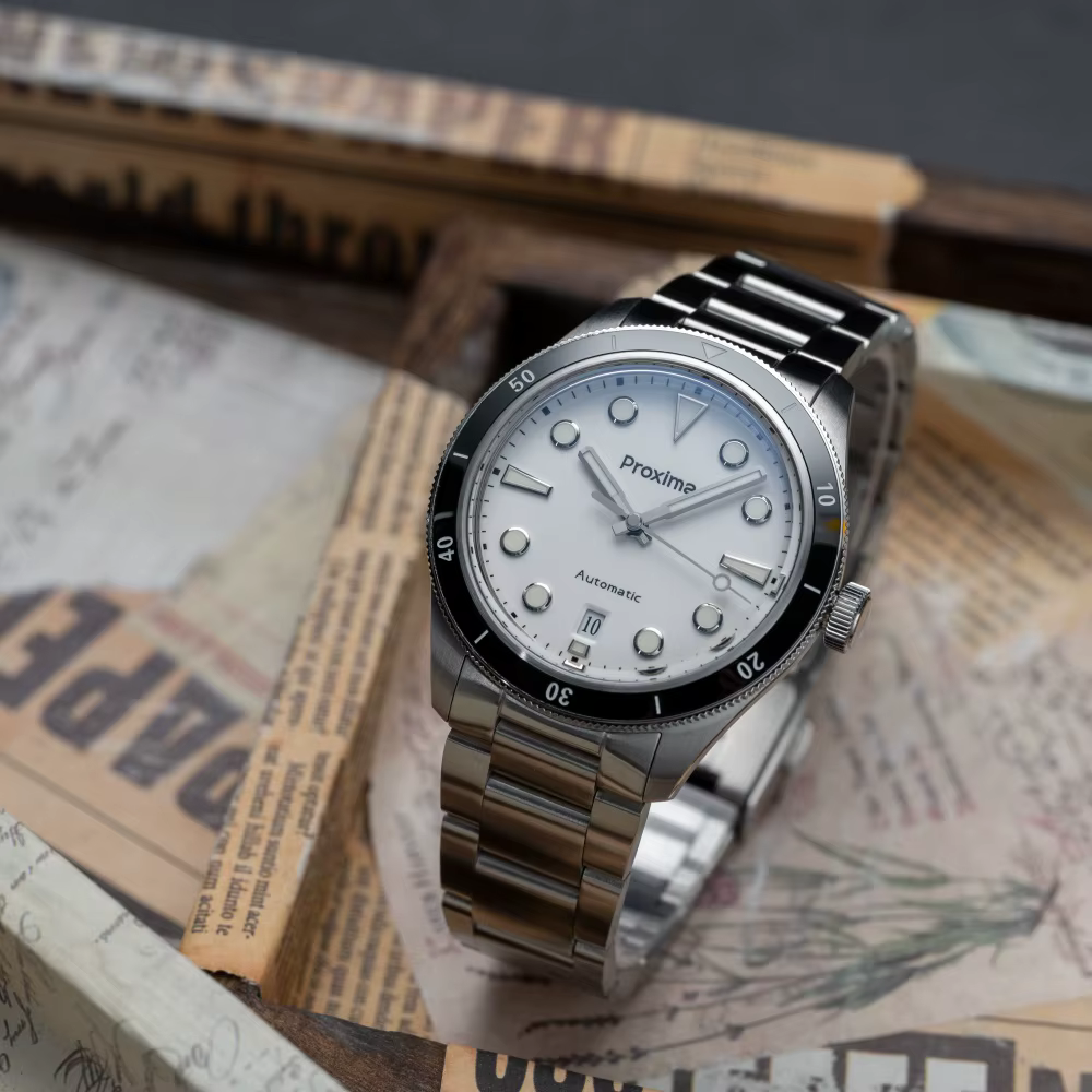 Proxima PX1697 39mm hommes montre émail blanc cadran bulle saphir PT5000 automatique mécanique Vintage montres 20Bar lumineux