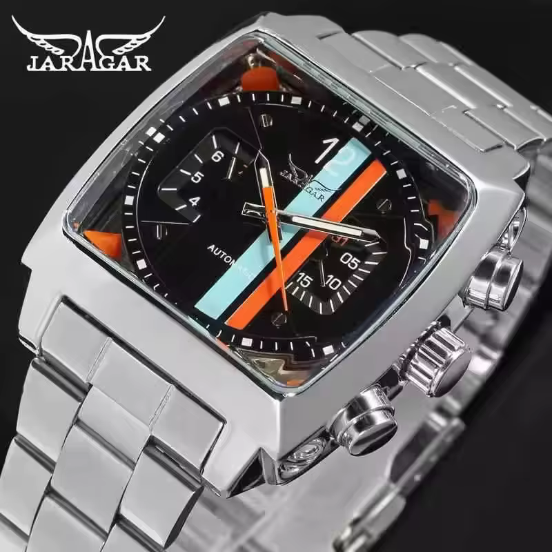 JARAGAR 569 montre mécanique automatique pour hommes de mode créative rétro carré calendrier semaine montres d'affaires