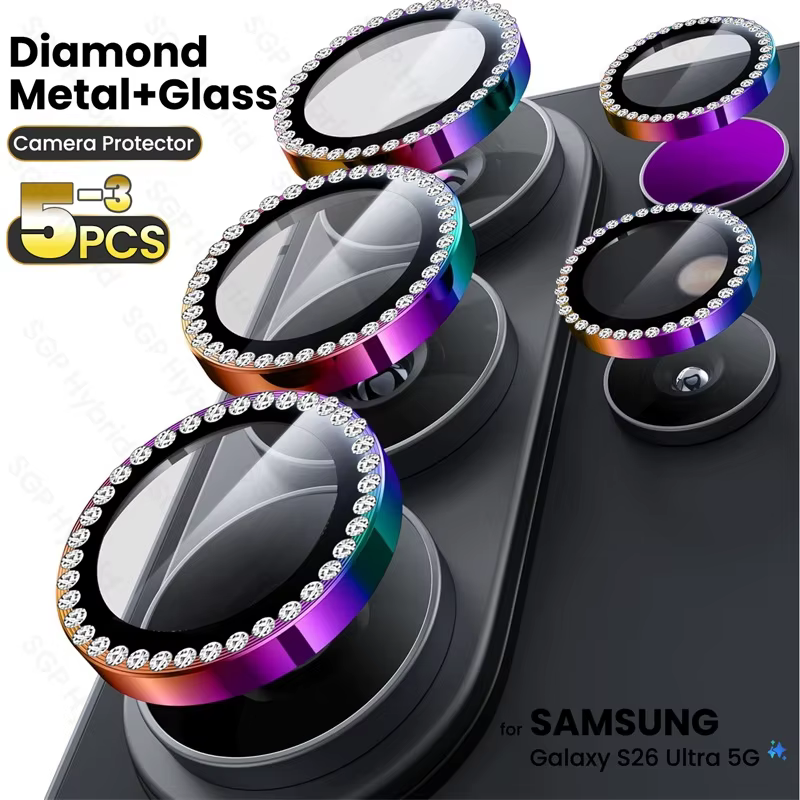 Coque S26 Ultra S26+ de luxe avec anneau métallique diamanté et protecteurs d'appareil photo pour Samsung Galaxy S26 S26 Ultra Plus 5G, accessoire de lentille en verre 3D
