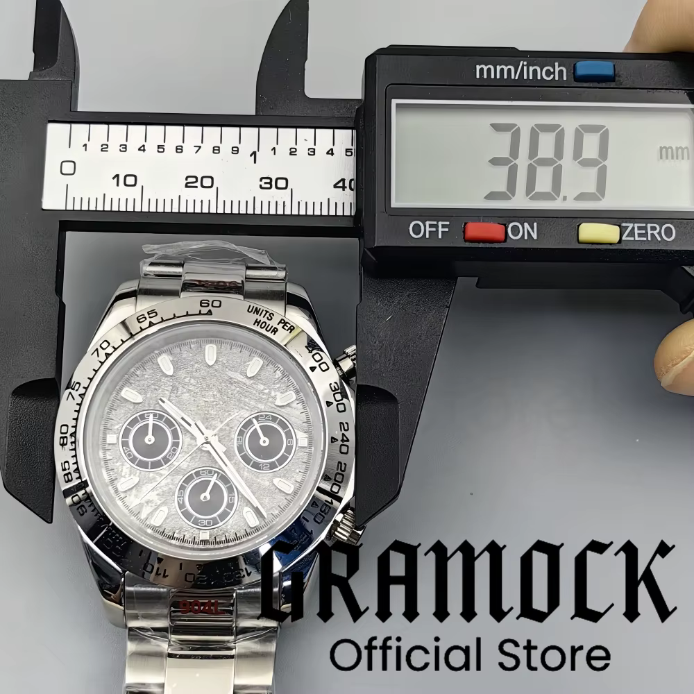 Gramock montre pour hommes 39mm argent VK63 sport chronographe montres à Quartz gris météorite cadran saphir verre Relogio Masculino