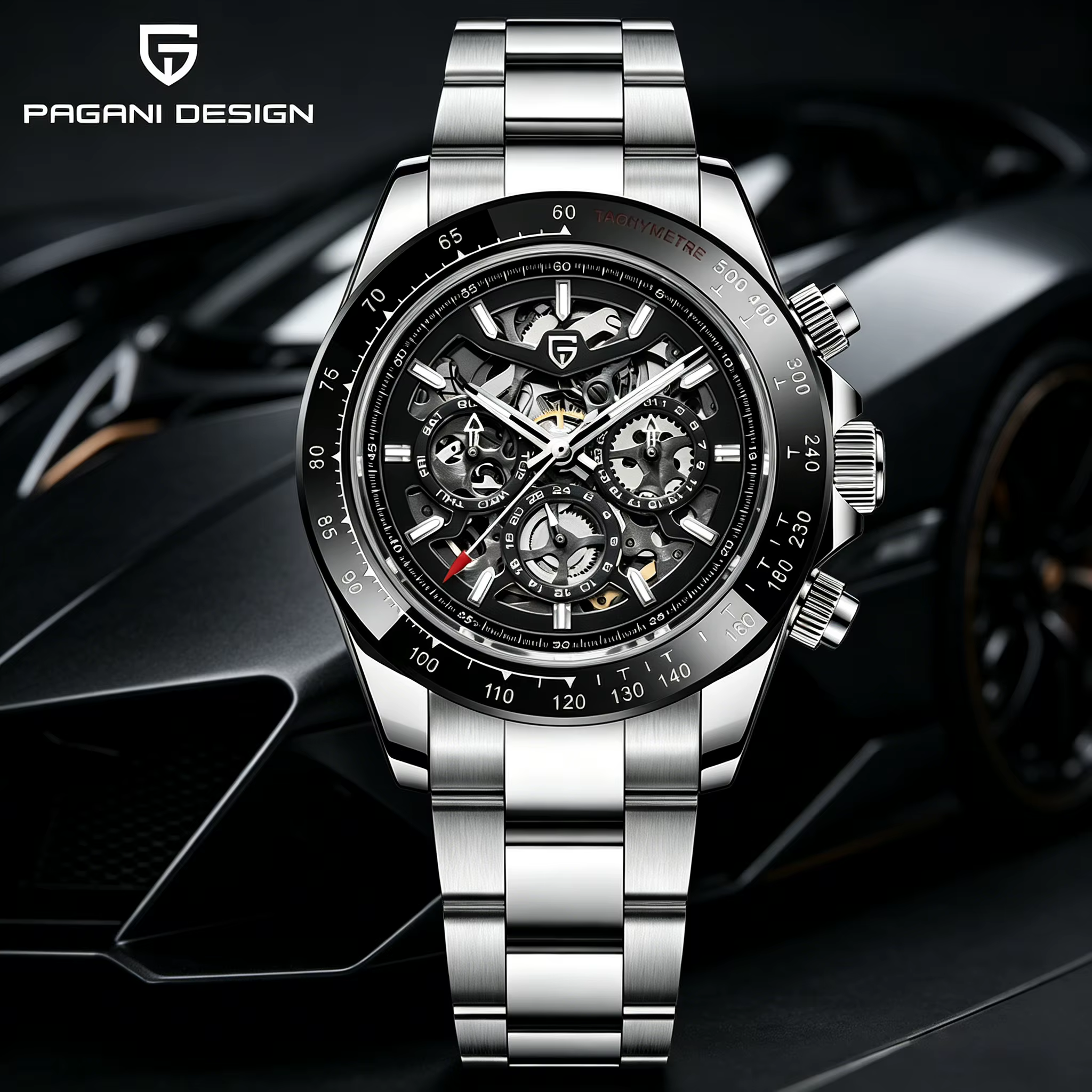 PAGANI DESIGN Montre mécanique automatique pour homme en acier inoxydable étanche sport 10 bars