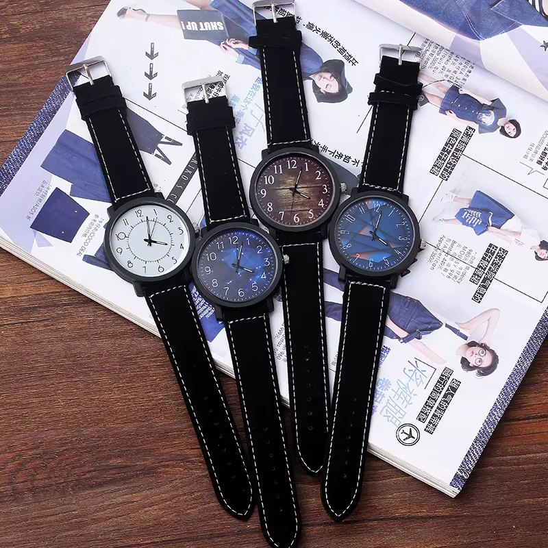 Mannen – montre-bracelet en cuir imitation bois unisexe pour homme