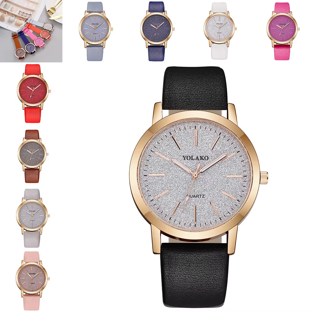Montre à quartz avec bracelet en cuir pour femme