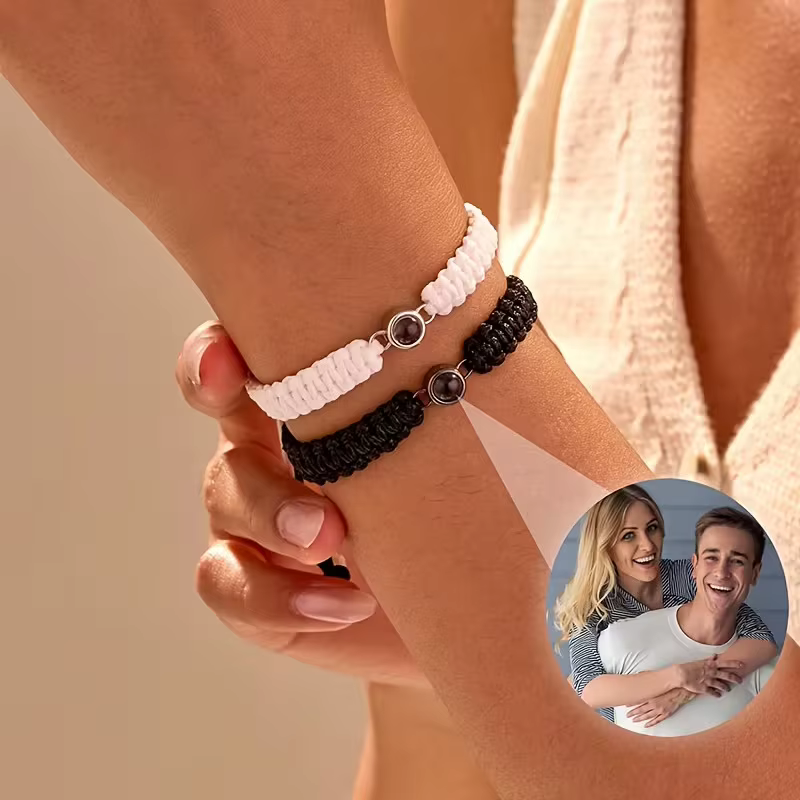 Bracelet photo personnalisé pour femme, en acier inoxydable, réglable, avec cordon tressé coloré et photos intégrées, bijou commémoratif personnalisé