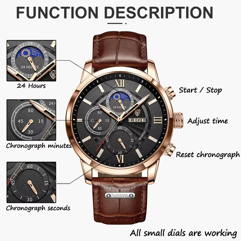 Montre-bracelet en cuir étanche pour homme