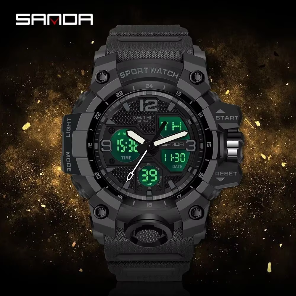 SANDA 6030 montre à Quartz militaire homme montre-bracelet étanche pour hommes horloge choc relogios masculino Top
