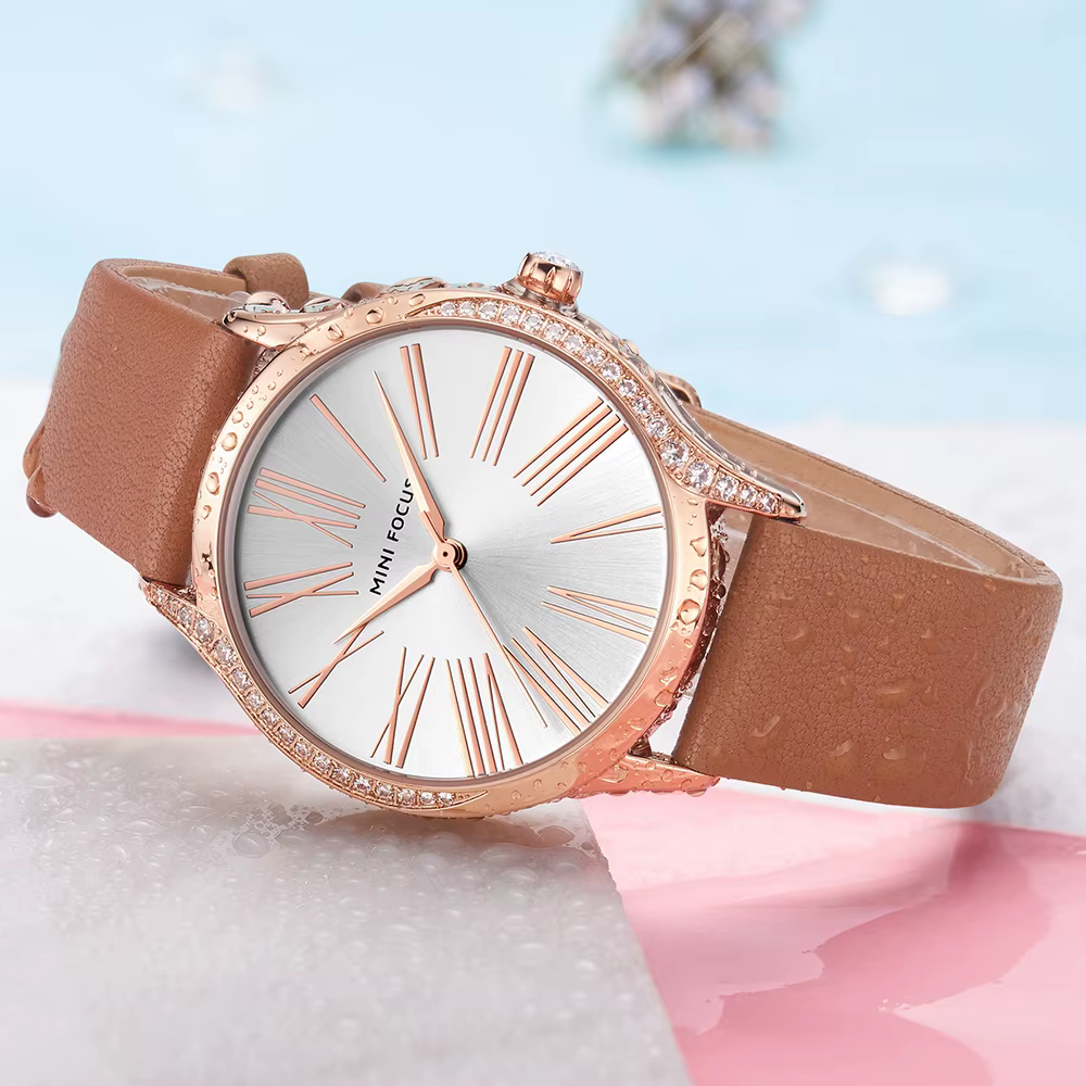 MINI FOCUS-Montre à Quartz Élégante avec Boîtier en Diamants pour Femme