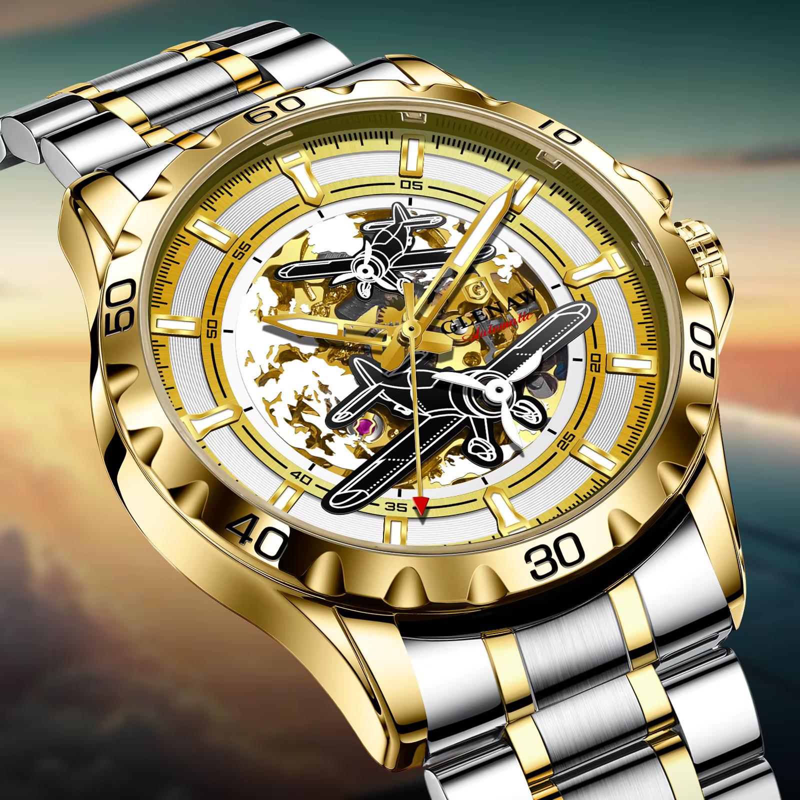 Montres mécaniques entièrement automatiques Glenaw Aircraft pour hommes