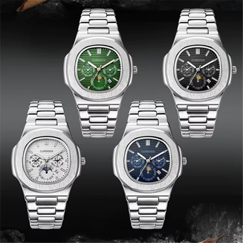 Véritable CURDDEN Super marque Montres de créateur pour hommes mode alliage bande Date montre à Quartz argent