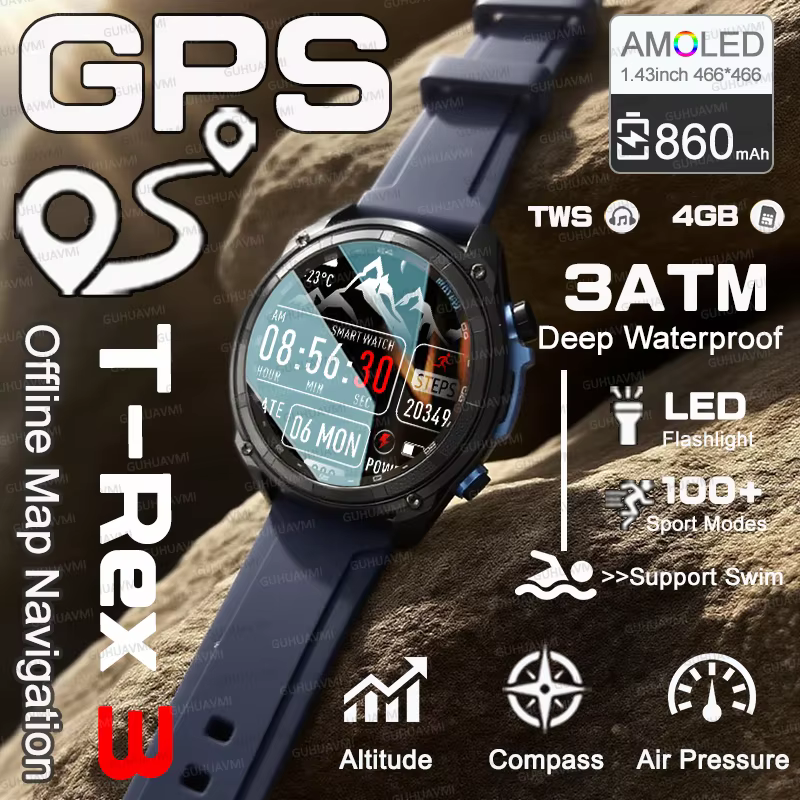 2025 extérieur GPS montre nouveau 1000mAh batterie t-rex 3 militaire