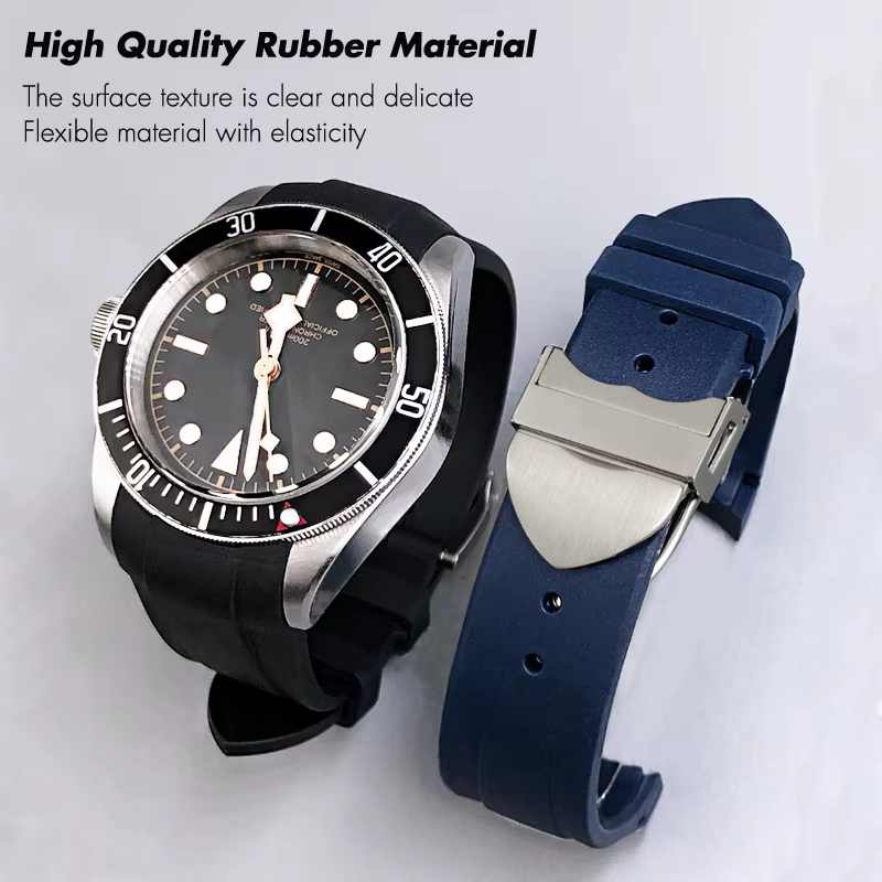 Bracelet de montre en caoutchouc et silicone à extrémités courbes de 20 mm