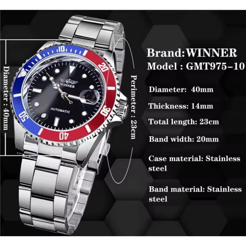 WINNER 002 montres mécaniques automatiques pour homme étanche bracelet en acier inoxydable montre-bracelet calendrier lumineux décontracté hommes montre